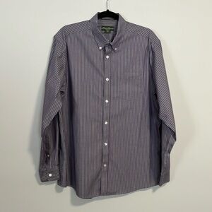 Eddie Bauer Long Sleeve Button Down Stripe Shirt Relaxed Fit Large Purple White